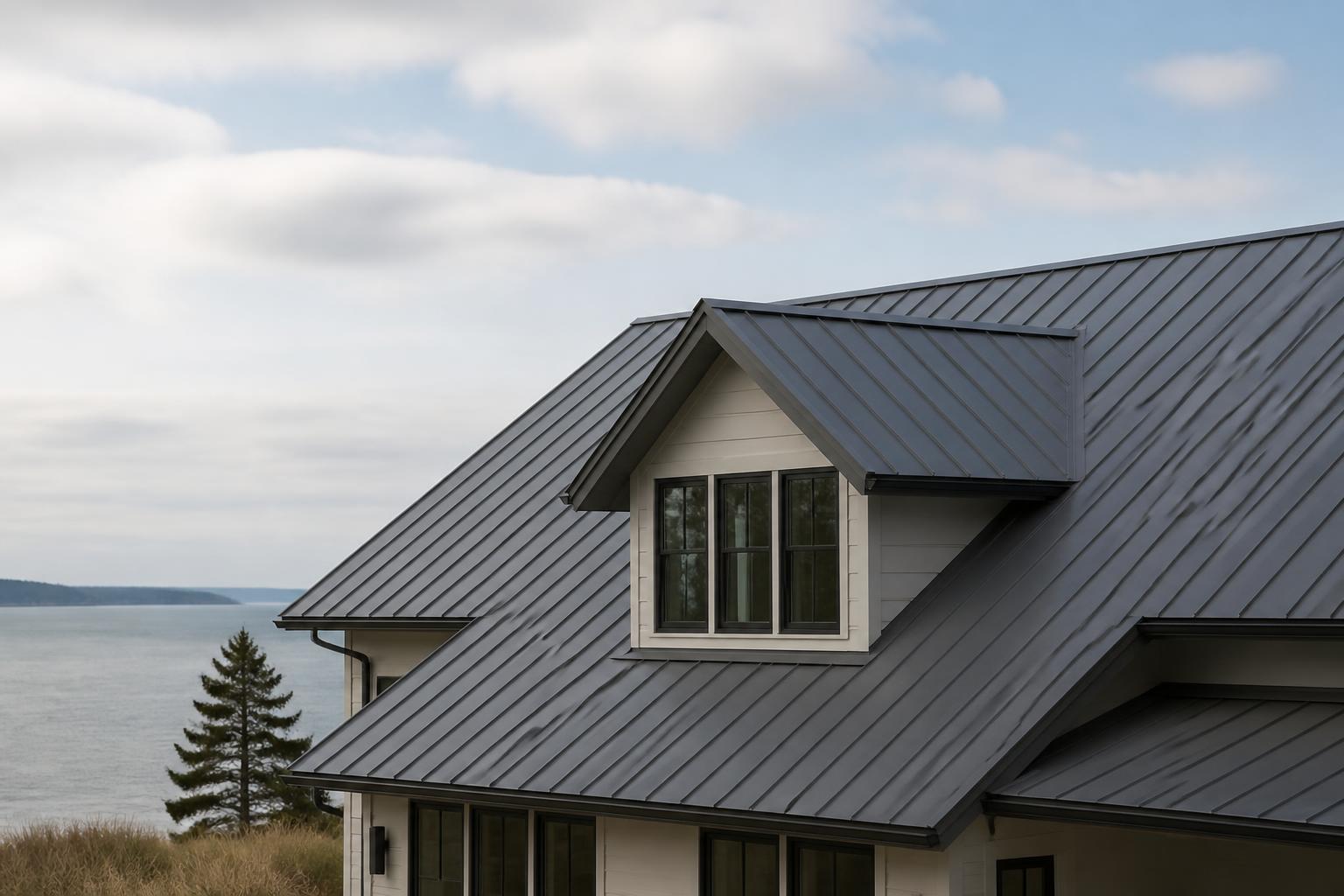 Freshly installed roofline on a modern coastal home under natural light.