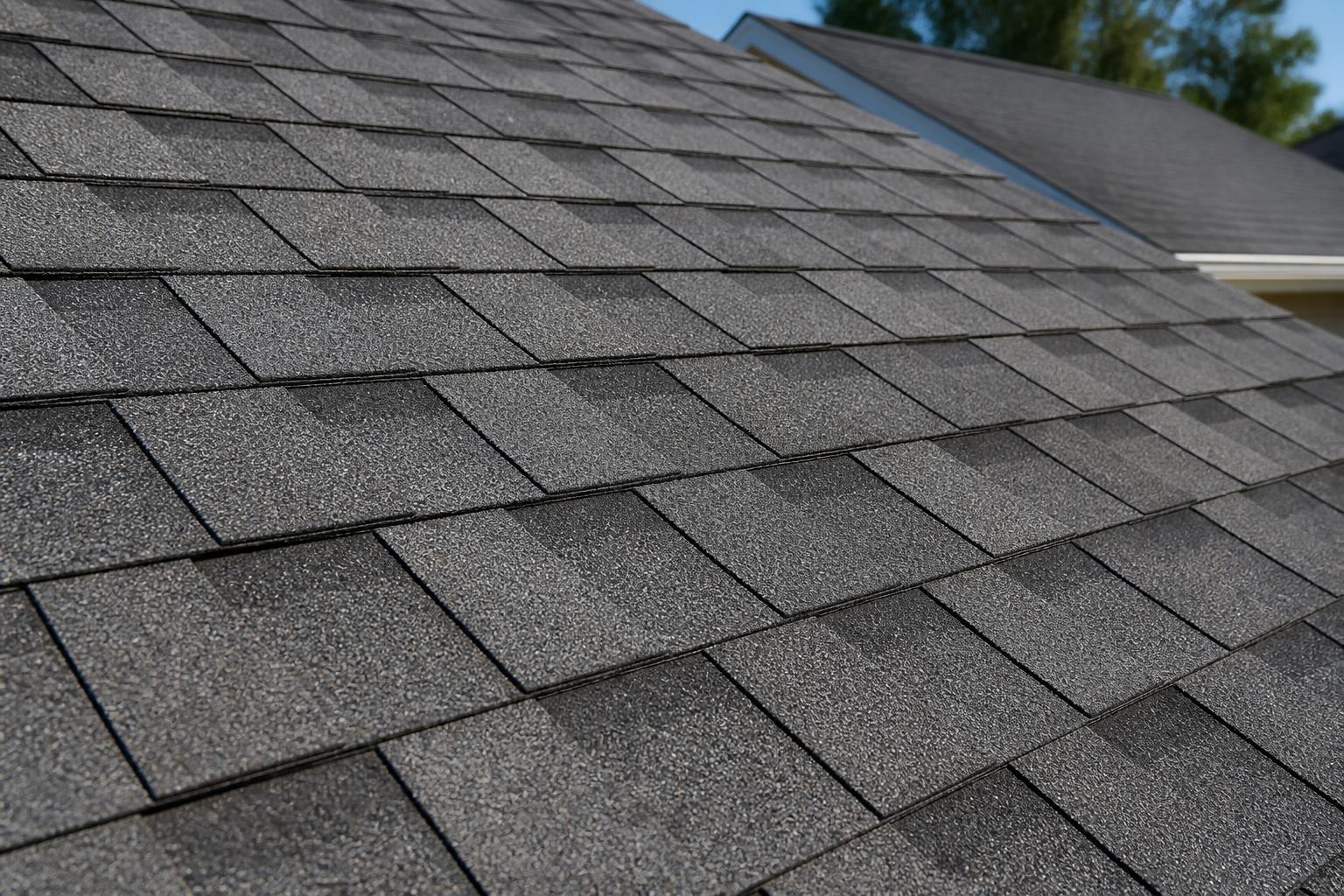 Close-up view of asphalt roof shingles used for roofing materials